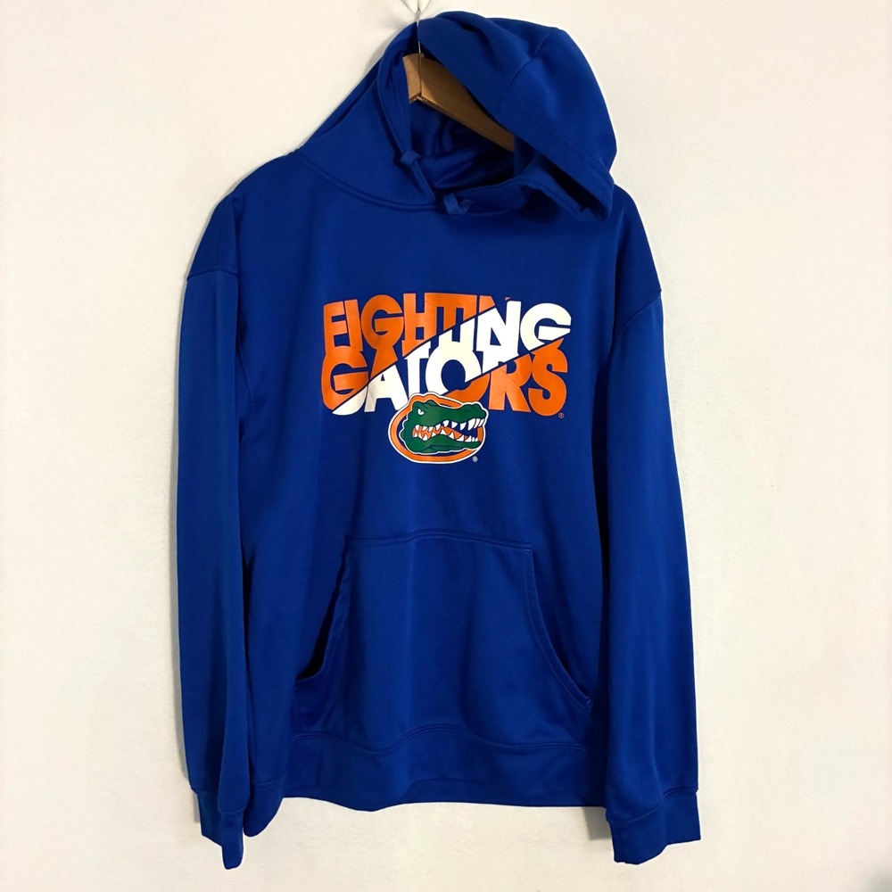 Florida Fighting Gators Hoodie Men's Size L Blue Spellout Pullover Sweater UF